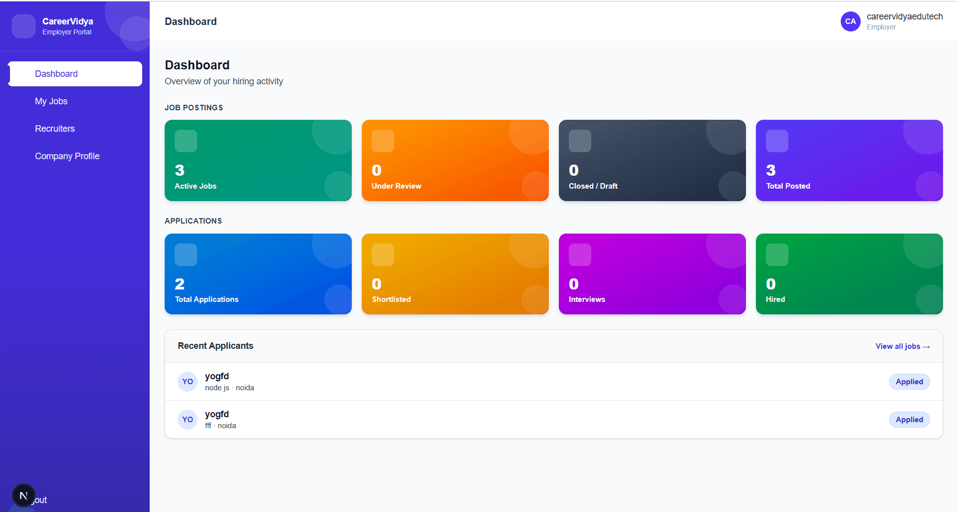 CareerVidya desktop dashboard preview